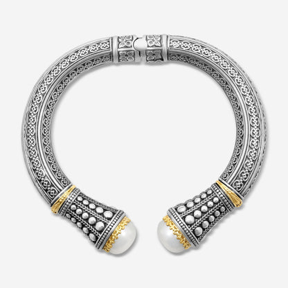 "KONSTANTINO – “Pearl Clas” Sterling Silver & 18K Yellow Gold, Cultured Pearl Bracelet (PRL: 10.5 mm x 2 pearls) – BMK4202-122  Bracelet Length: 7.0 in."