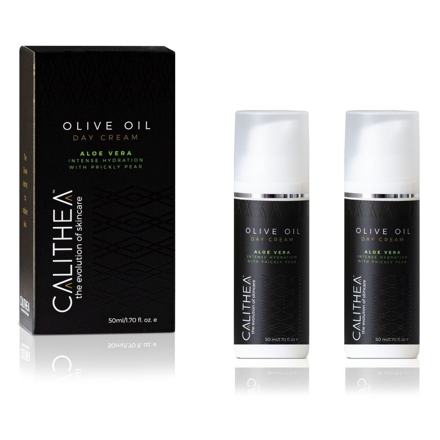 Olive Oil Day Cream w/Aloe Vera & Prickly Pear: 97% Natural Content - 2 Pack