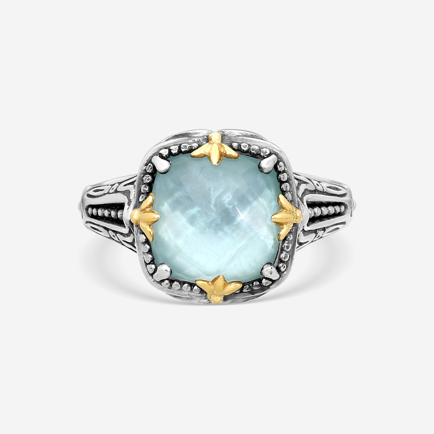 KONSTANTINO – “Gen K 2” Sterling Silver & 18K Yellow Gold, Aquamarine Triplet Ring (AT: 10 mm) – DKJ1005-655 S7

Center (AT): 10 mm
Ring Size: 7.0
Width: 0.19 in.