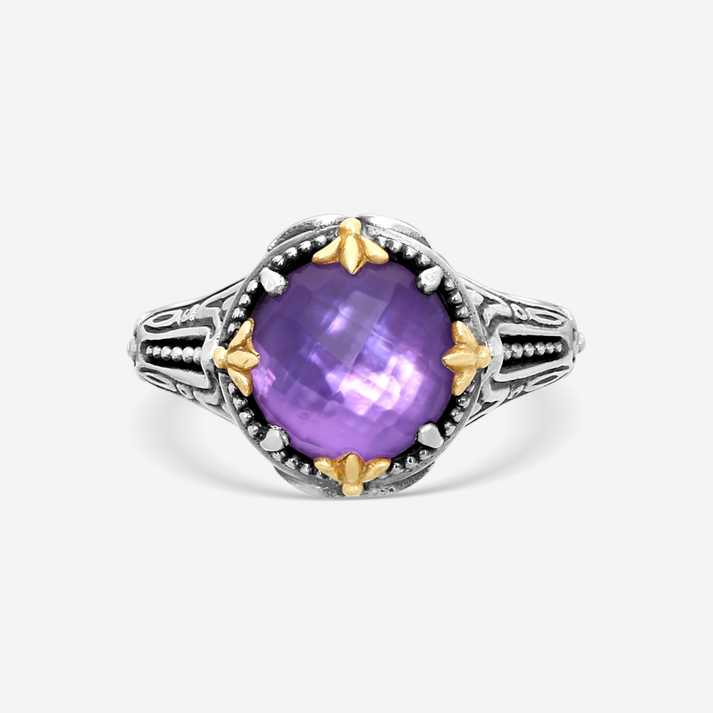 KONSTANTINO – “Gen K 2” Sterling Silver & 18K Yellow Gold, Amethyst Triplet Ring (AT: 10 mm) – DKJ1006-653 S7

Center (AT): 10 mm
Ring Size: 7.0
Width: 0.19 in.