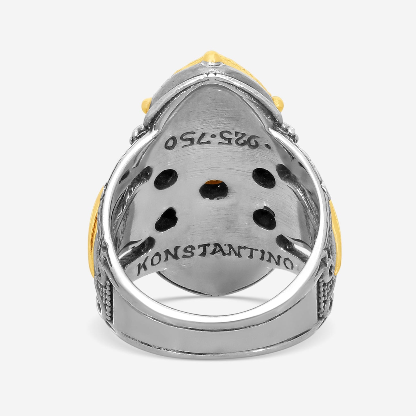 "KONSTANTINO – “Amphitrite” Sterling Silver & 18K Yellow Gold, Cultured Pearl & Swiss Blue Topaz Ring (PRL: 3 mm x 2 pearls / SBT: 5 mm x 2 stones) – DKJ624-347  Width: 0.25 in."