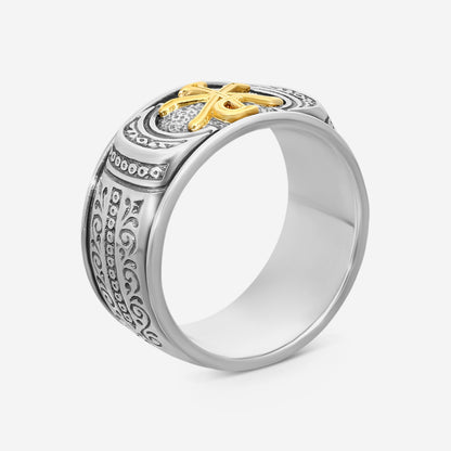 "KONSTANTINO – “Stavros” Sterling Silver & 18K Yellow Gold Ring – DKJ824-130 S11  Ring Size: 11.0 Width: 0.38 in."