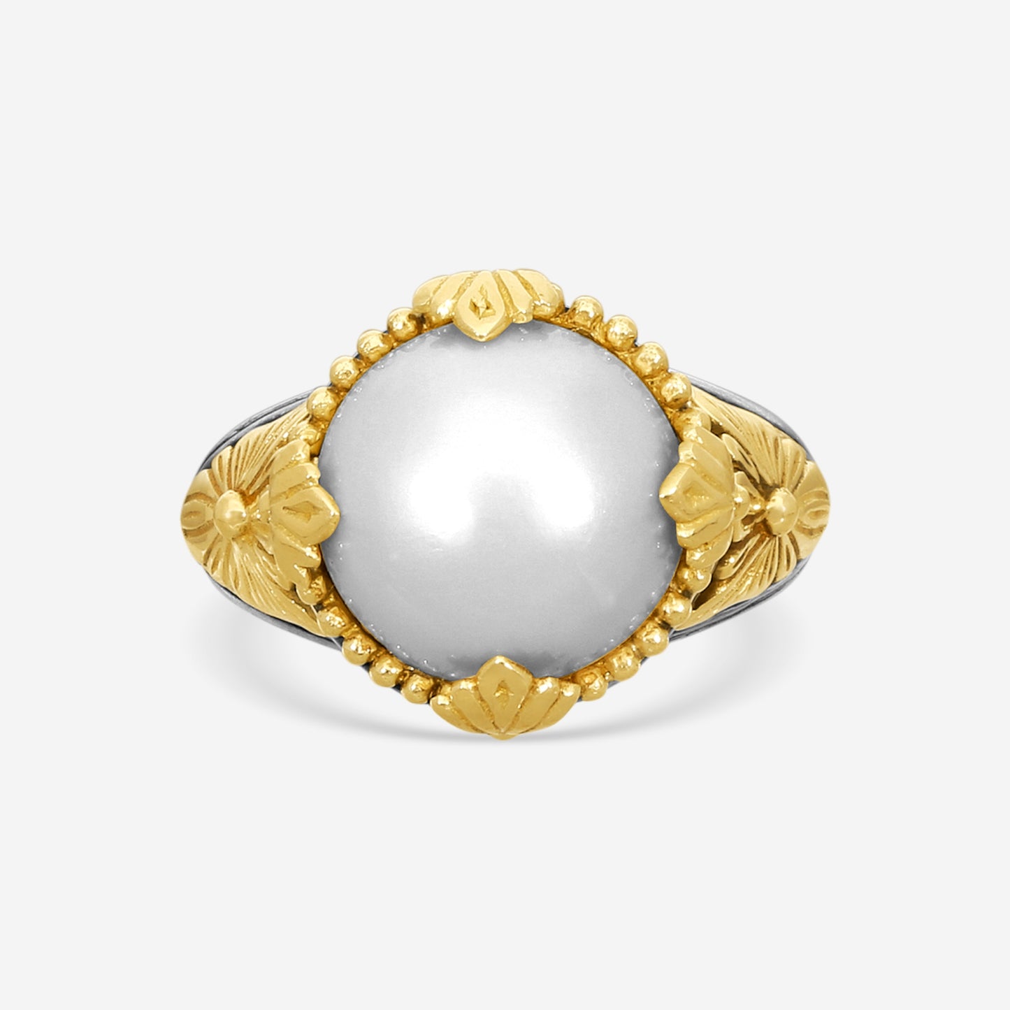 "KONSTANTINO – “Thalia” Sterling Silver & 18K Yellow Gold, Cultured Pearl Ring (PRL: 12 mm) – DKJ851-122 S7  Center (PRL): 12 mm Ring Size: 7.0 Width: 0.25 in."
