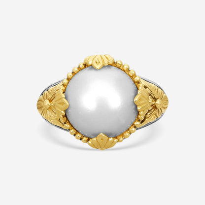 "KONSTANTINO – “Thalia” Sterling Silver & 18K Yellow Gold, Cultured Pearl Ring (PRL: 12 mm) – DKJ851-122 S7  Center (PRL): 12 mm Ring Size: 7.0 Width: 0.25 in."