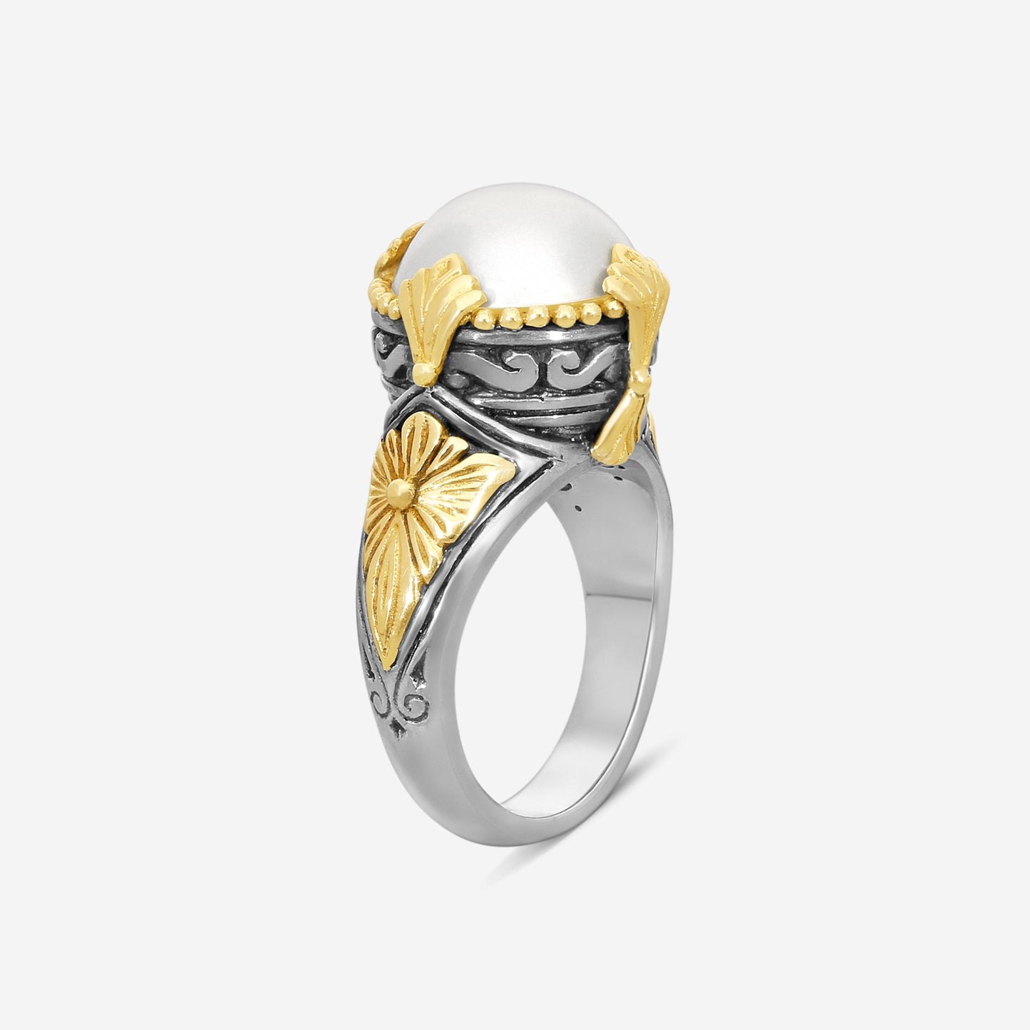 "KONSTANTINO – “Thalia” Sterling Silver & 18K Yellow Gold, Cultured Pearl Ring (PRL: 12 mm) – DKJ851-122 S7  Center (PRL): 12 mm Ring Size: 7.0 Width: 0.25 in."
