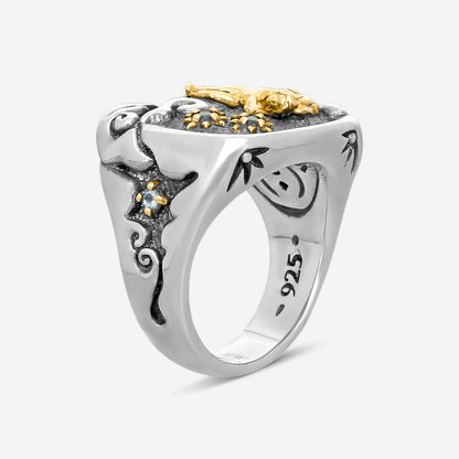 "KONSTANTINO – “Angelic” Sterling Silver & 18K Yellow Gold, London Blue Topaz Ring (LBT: 0.045 ct.) – DKJ924-298 S7  Center (LBT): 0.045 ct. Ring Size: 7.0 Width: 0.25 in."