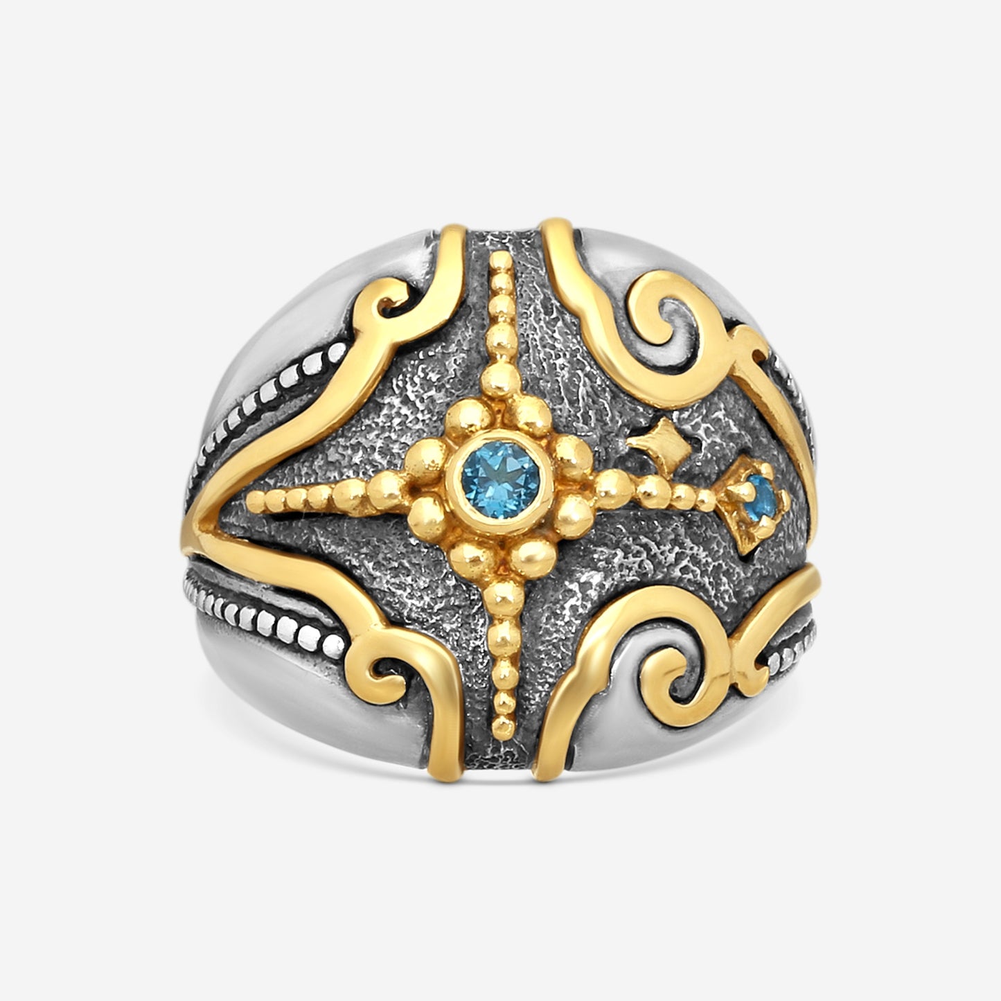 KONSTANTINO – “Angelic” Sterling Silver & 18K Yellow Gold, London Blue Topaz Ring (LBT: 0.0325 ct.) – DKJ928-298 S7

Center (LBT): 0.0325 ct.
Ring Size: 7.0
Width: 0.25 in.