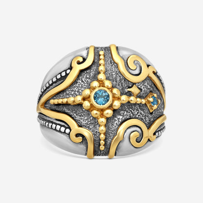 KONSTANTINO – “Angelic” Sterling Silver & 18K Yellow Gold, London Blue Topaz Ring (LBT: 0.0325 ct.) – DKJ928-298 S7

Center (LBT): 0.0325 ct.
Ring Size: 7.0
Width: 0.25 in.