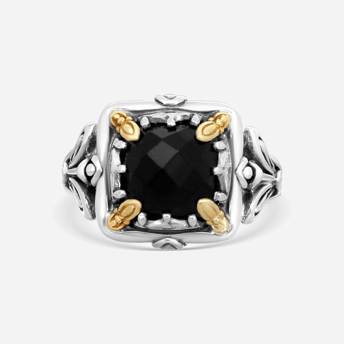 "KONSTANTINO – “Gen K” Sterling Silver & 18K Yellow Gold, Onyx Ring (ONX: 9.50 mm) – DKJ936-120 S7  Center (ONX): 9.50 mm Ring Size: 7.0 Width: 0.19 in."