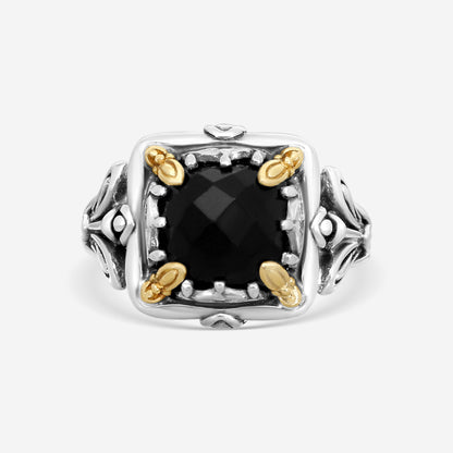 "KONSTANTINO – “Gen K” Sterling Silver & 18K Yellow Gold, Onyx Ring (ONX: 9.50 mm) – DKJ936-120 S7  Center (ONX): 9.50 mm Ring Size: 7.0 Width: 0.19 in."