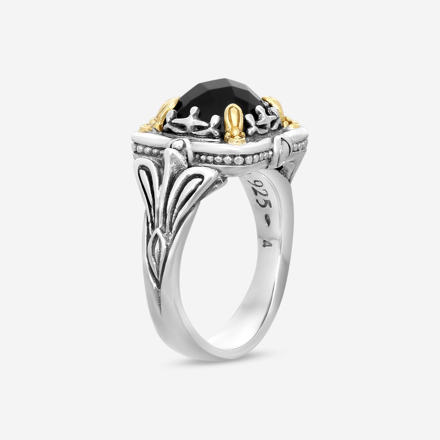 "KONSTANTINO – “Gen K” Sterling Silver & 18K Yellow Gold, Onyx Ring (ONX: 9.50 mm) – DKJ936-120 S7  Center (ONX): 9.50 mm Ring Size: 7.0 Width: 0.19 in."