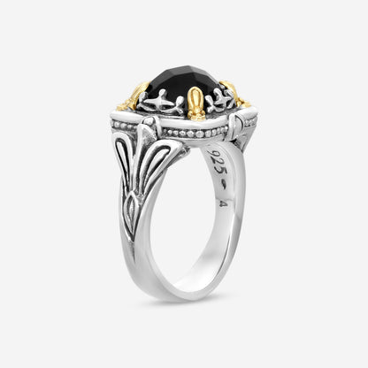 "KONSTANTINO – “Gen K” Sterling Silver & 18K Yellow Gold, Onyx Ring (ONX: 9.50 mm) – DKJ936-120 S7  Center (ONX): 9.50 mm Ring Size: 7.0 Width: 0.19 in."