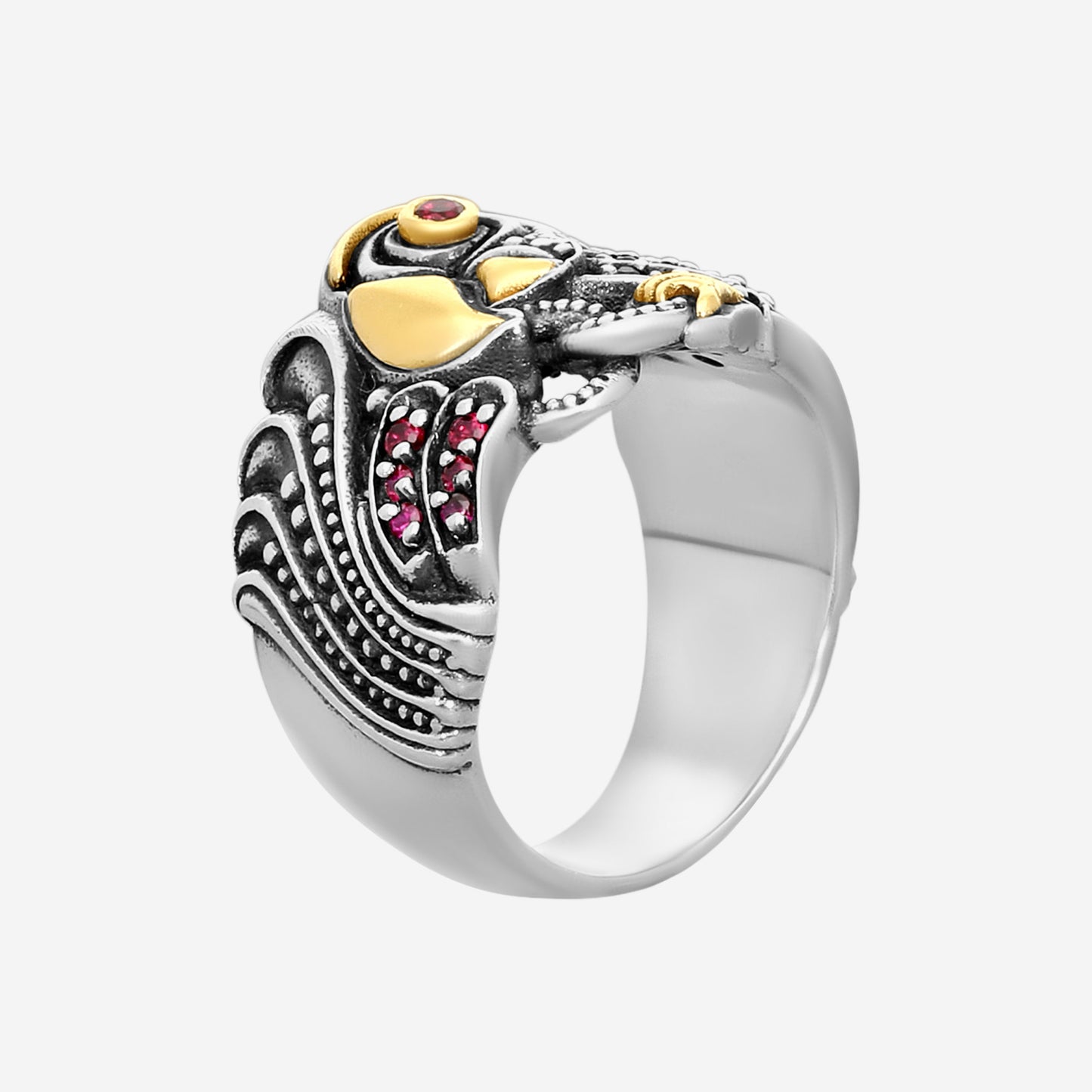 "KONSTANTINO – “Paradise” Sterling Silver & 18K Yellow Gold, Corundum Ring (COR: 1.50 mm x 16 stones) – DKJ944-545 S7  Ring Size: 7.0 Width: 0.38 in."