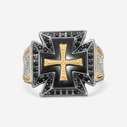 "KONSTANTINO – “Ares” Sterling Silver & 18K Yellow Gold, Black Diamond Ring (DIA: 0.460 ct. twd. VVS) – DMK1961-248 S11  Ring Size: 11.0 Width: 0.31 in."