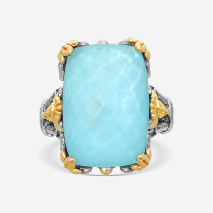 "KONSTANTINO – “Gen K 2” Sterling Silver & 18K Yellow Gold, Aquamarine Triplet Ring (AT: 20 x 14 mm) – DMK2123-677 S7  Center (AT): 20 x 14 mm Ring Size: 7.0 Width: 0.12 in."