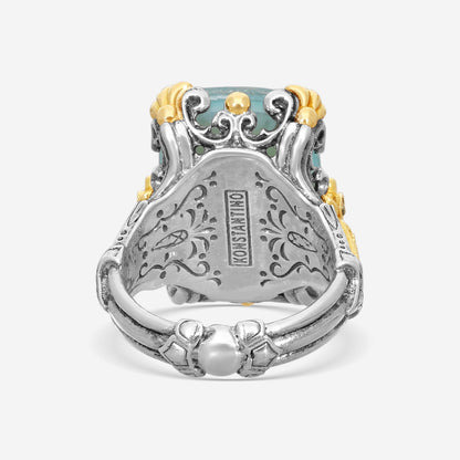 "KONSTANTINO – “Gen K 2” Sterling Silver & 18K Yellow Gold, Aquamarine Triplet Ring (AT: 20 x 14 mm) – DMK2123-677 S7  Center (AT): 20 x 14 mm Ring Size: 7.0 Width: 0.12 in."