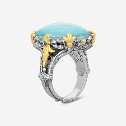 "KONSTANTINO – “Gen K 2” Sterling Silver & 18K Yellow Gold, Aquamarine Triplet Ring (AT: 20 x 14 mm) – DMK2123-677 S7  Center (AT): 20 x 14 mm Ring Size: 7.0 Width: 0.12 in."