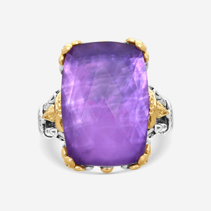 "KONSTANTINO – “Gen K 2” Sterling Silver & 18K Yellow Gold, Amethyst Triplet Ring (AT: 20 x 14 mm) – DMK2123-685 S7  Center (AT): 20 x 14 mm Ring Size: 7.0 Width: 0.12 in."