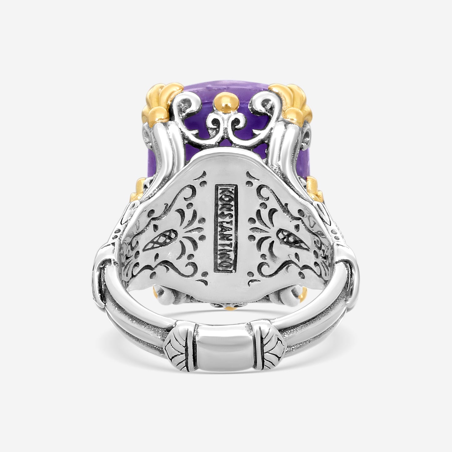 "KONSTANTINO – “Gen K 2” Sterling Silver & 18K Yellow Gold, Amethyst Triplet Ring (AT: 20 x 14 mm) – DMK2123-685 S7  Center (AT): 20 x 14 mm Ring Size: 7.0 Width: 0.12 in."