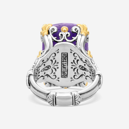 "KONSTANTINO – “Gen K 2” Sterling Silver & 18K Yellow Gold, Amethyst Triplet Ring (AT: 20 x 14 mm) – DMK2123-685 S7  Center (AT): 20 x 14 mm Ring Size: 7.0 Width: 0.12 in."