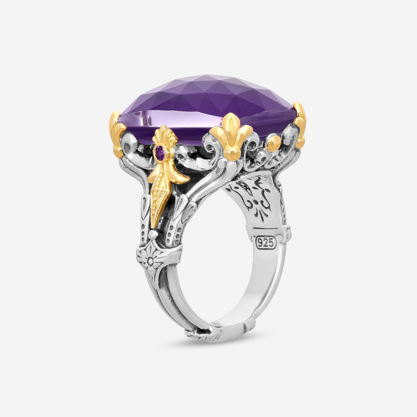 "KONSTANTINO – “Gen K 2” Sterling Silver & 18K Yellow Gold, Amethyst Triplet Ring (AT: 20 x 14 mm) – DMK2123-685 S7  Center (AT): 20 x 14 mm Ring Size: 7.0 Width: 0.12 in."