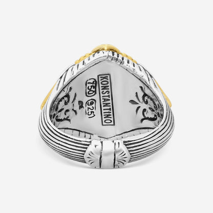 "KONSTANTINO – “Gen K 2” Sterling Silver & 18K Yellow Gold, Yellow Agate Triplet Ring (YAT: 9.5 mm) – DMK2151-649 S7  Center (YAT): 9.5 mm Ring Size: 7.0 Width: 0.12 in."