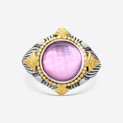 "KONSTANTINO – “Gen K 2” Sterling Silver & 18K Yellow Gold, Pink Corundum Doublet Ring (PCD: 9.5 mm) – DMK2151-652 S7  Center (PCD): 9.5 mm Ring Size: 7.0 Width: 0.12 in."