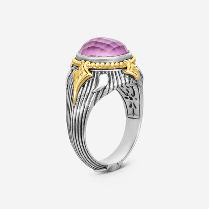 "KONSTANTINO – “Gen K 2” Sterling Silver & 18K Yellow Gold, Pink Corundum Doublet Ring (PCD: 9.5 mm) – DMK2151-652 S7  Center (PCD): 9.5 mm Ring Size: 7.0 Width: 0.12 in."