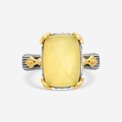 "KONSTANTINO – “Gen K 2” Sterling Silver & 18K Yellow Gold, Yellow Agate Triplet Ring (YAT: 13.9 x 10.3 mm) – DMK2153-649 S7  Center (YAT): 13.9 x 10.3 mm Ring Size: 7.0 Width: 0.12 in."