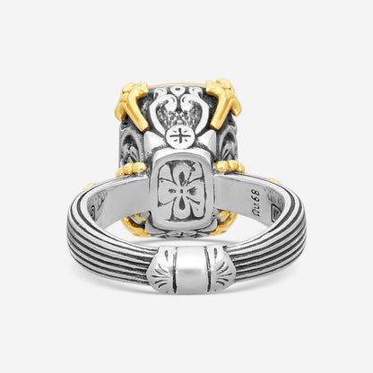 "KONSTANTINO – “Gen K 2” Sterling Silver & 18K Yellow Gold, Yellow Agate Triplet Ring (YAT: 13.9 x 10.3 mm) – DMK2153-649 S7  Center (YAT): 13.9 x 10.3 mm Ring Size: 7.0 Width: 0.12 in."