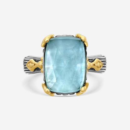 "KONSTANTINO – “Gen K 2” Sterling Silver & 18K Yellow Gold, Aquamarine Triplet Ring (AT: 13.9 x 10.3 mm) – DMK2153-655 S7  Center (AT): 13.9 x 10.3 mm Ring Size: 7.0 Width: 0.12 in."