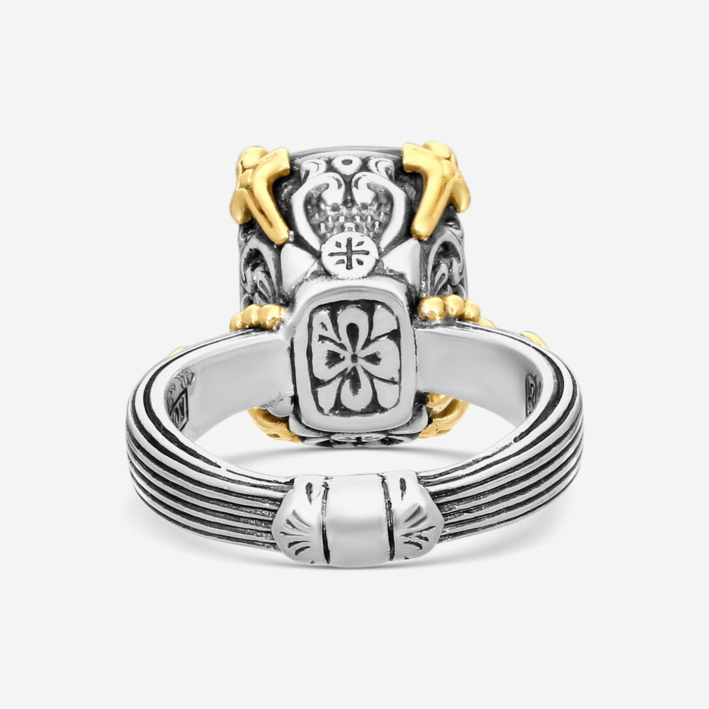 "KONSTANTINO – “Gen K 2” Sterling Silver & 18K Yellow Gold, Aquamarine Triplet Ring (AT: 13.9 x 10.3 mm) – DMK2153-655 S7  Center (AT): 13.9 x 10.3 mm Ring Size: 7.0 Width: 0.12 in."