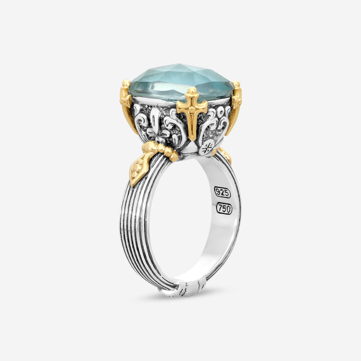 "KONSTANTINO – “Gen K 2” Sterling Silver & 18K Yellow Gold, Aquamarine Triplet Ring (AT: 13.9 x 10.3 mm) – DMK2153-655 S7  Center (AT): 13.9 x 10.3 mm Ring Size: 7.0 Width: 0.12 in."
