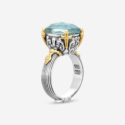"KONSTANTINO – “Gen K 2” Sterling Silver & 18K Yellow Gold, Aquamarine Triplet Ring (AT: 13.9 x 10.3 mm) – DMK2153-655 S7  Center (AT): 13.9 x 10.3 mm Ring Size: 7.0 Width: 0.12 in."