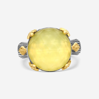 "KONSTANTINO – “Gen K 2” Sterling Silver & 18K Yellow Gold, Yellow Agate Triplet Ring (YAT: 14 mm) – DMK2154-649 S7  Center (YAT): 14 mm Ring Size: 7.0 Width: 0.12 in."