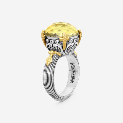 "KONSTANTINO – “Gen K 2” Sterling Silver & 18K Yellow Gold, Yellow Agate Triplet Ring (YAT: 14 mm) – DMK2154-649 S7  Center (YAT): 14 mm Ring Size: 7.0 Width: 0.12 in."
