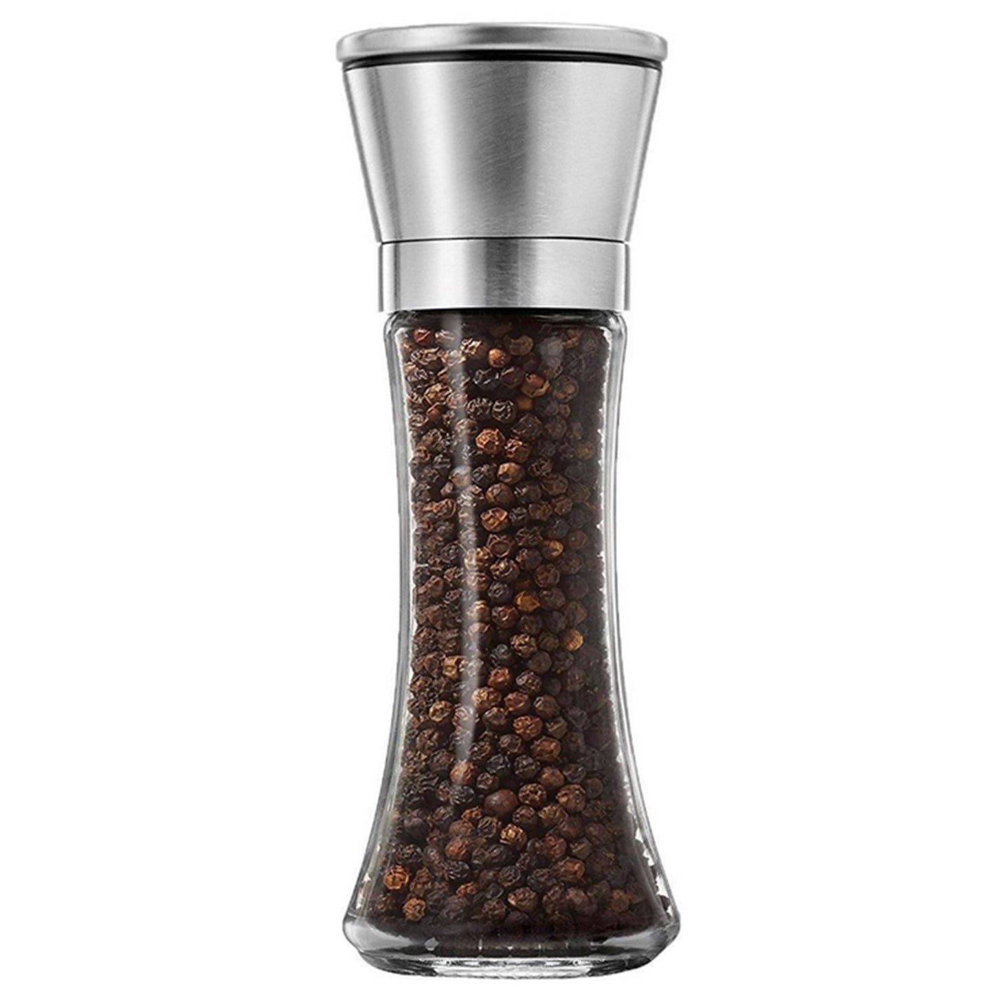 Stainless Steel Salt Pepper Grinder - Glass Mill with Adjustable Coarseness (2 Pack)