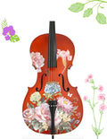 Floral Garden Cello Outfit | Rose & Hydrangea Cello with Crystal Fine Tuners, Brazilwood Bow & Case