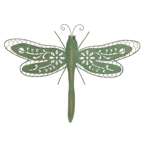 Rustic Green Metal Dragonfly Wall Decor