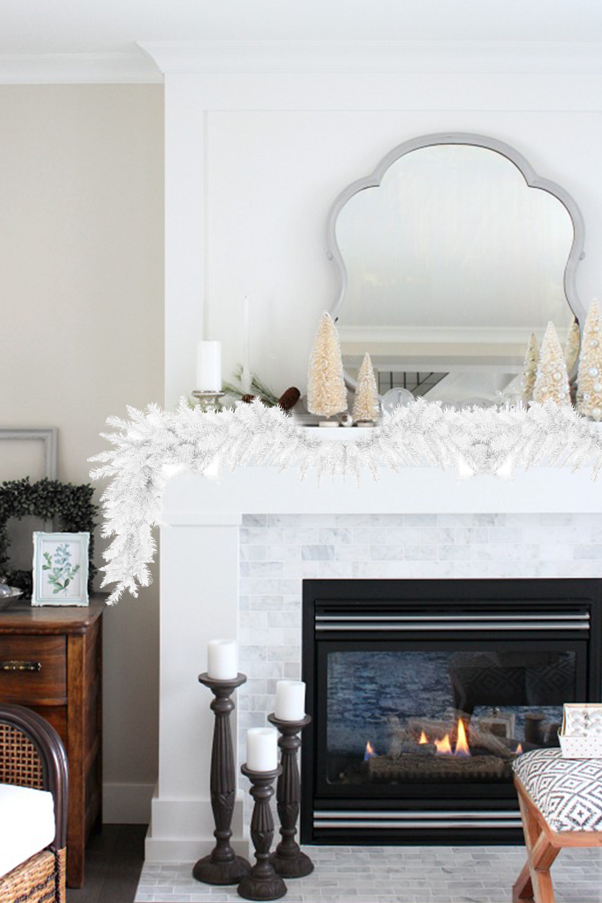 9' White Tapered Salem Pine Garland