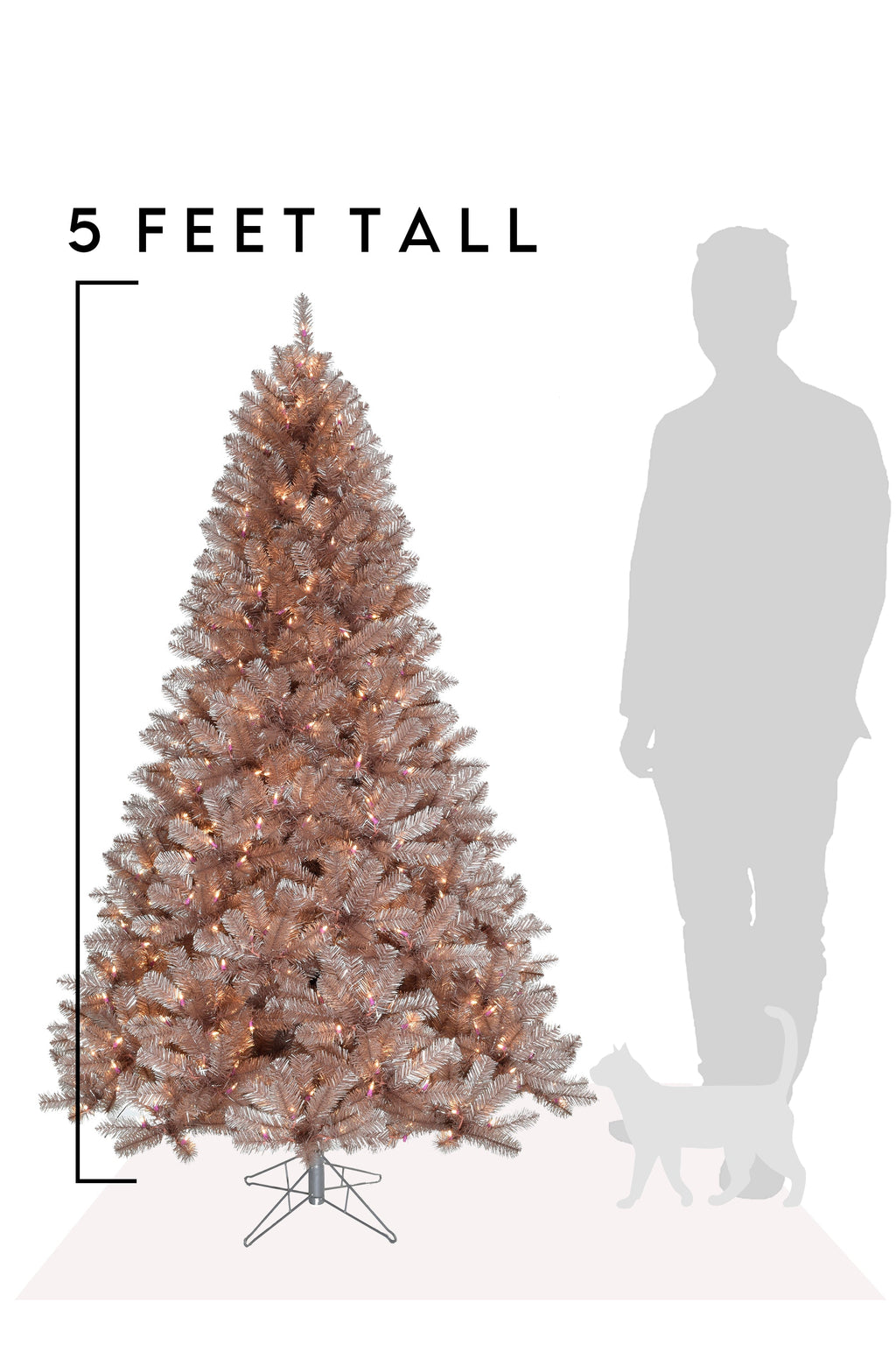 5' Pre-lit Multifunction Rose Gold Oregon Fir Tinsel Tree with Metal Stand and Instant Connect