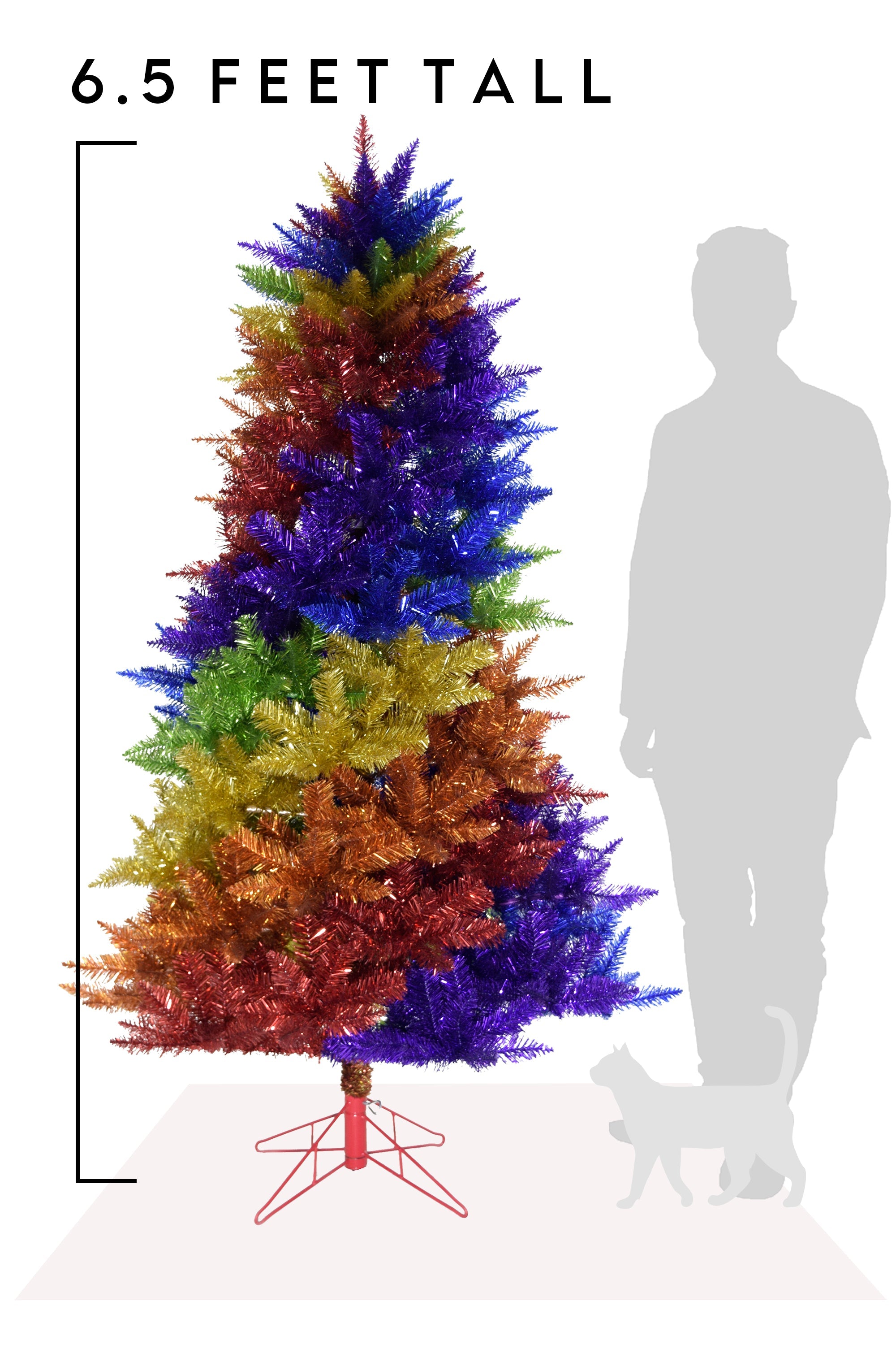 6.5' Rainbow Swirl Tinsel Christmas Tree with Red Stand