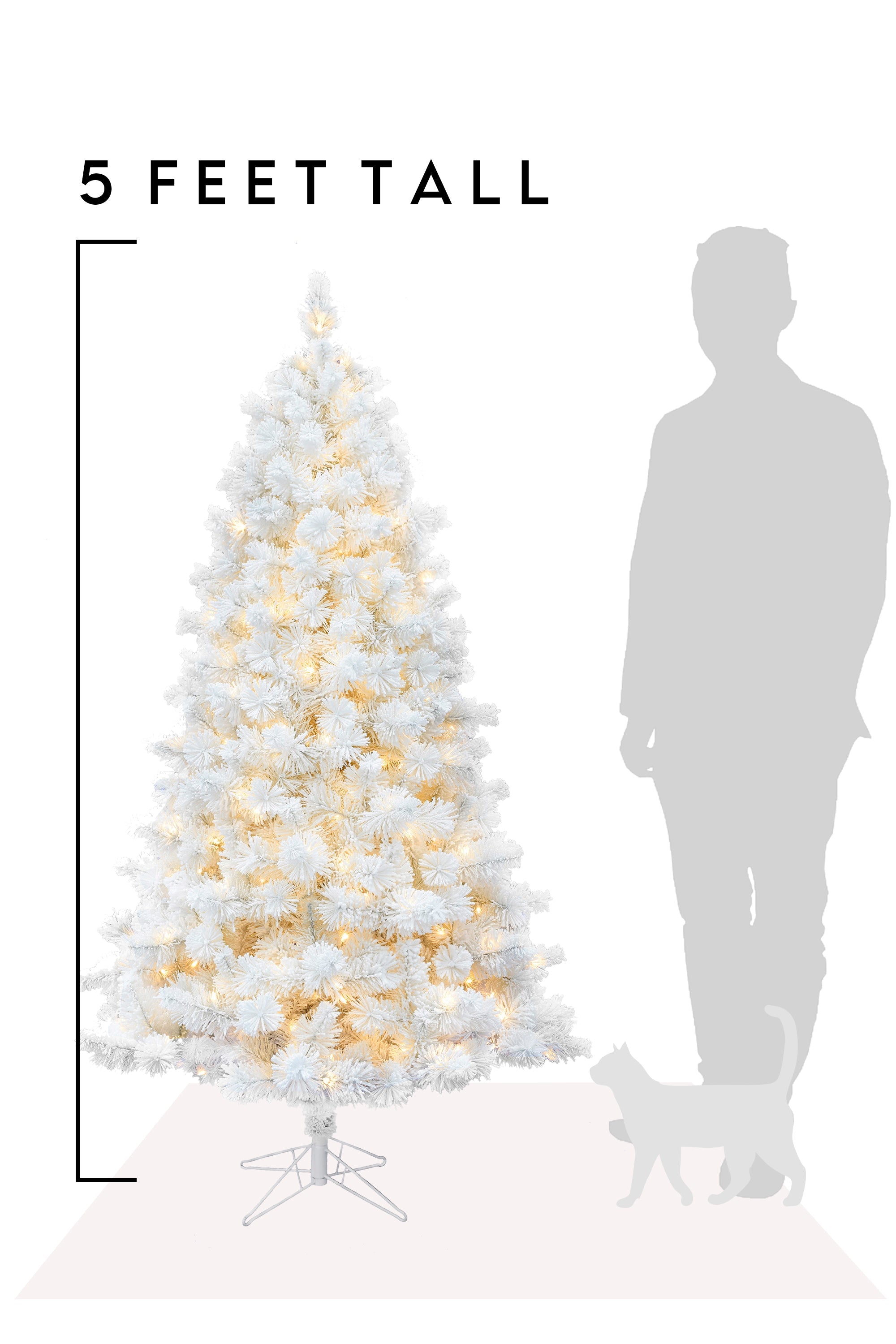 5' Pre-lit White Snow Flocked Castle Pine Christmas Tree with Metal Stand and Instant Connect