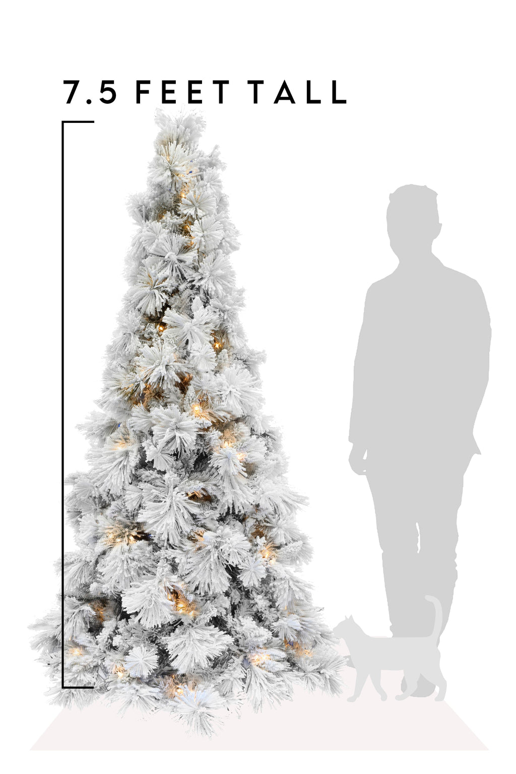 Pre-lit Slim Snow Flocked Atka Christmas Tree with Metal Stand and Instant Connect