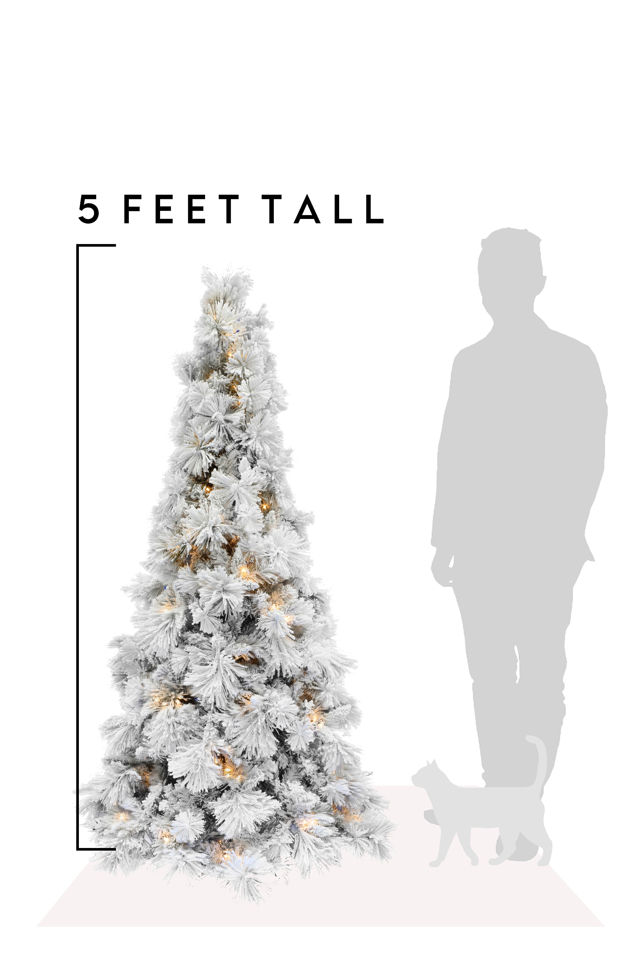 Pre-lit Slim Snow Flocked Atka Christmas Tree with Metal Stand and Instant Connect