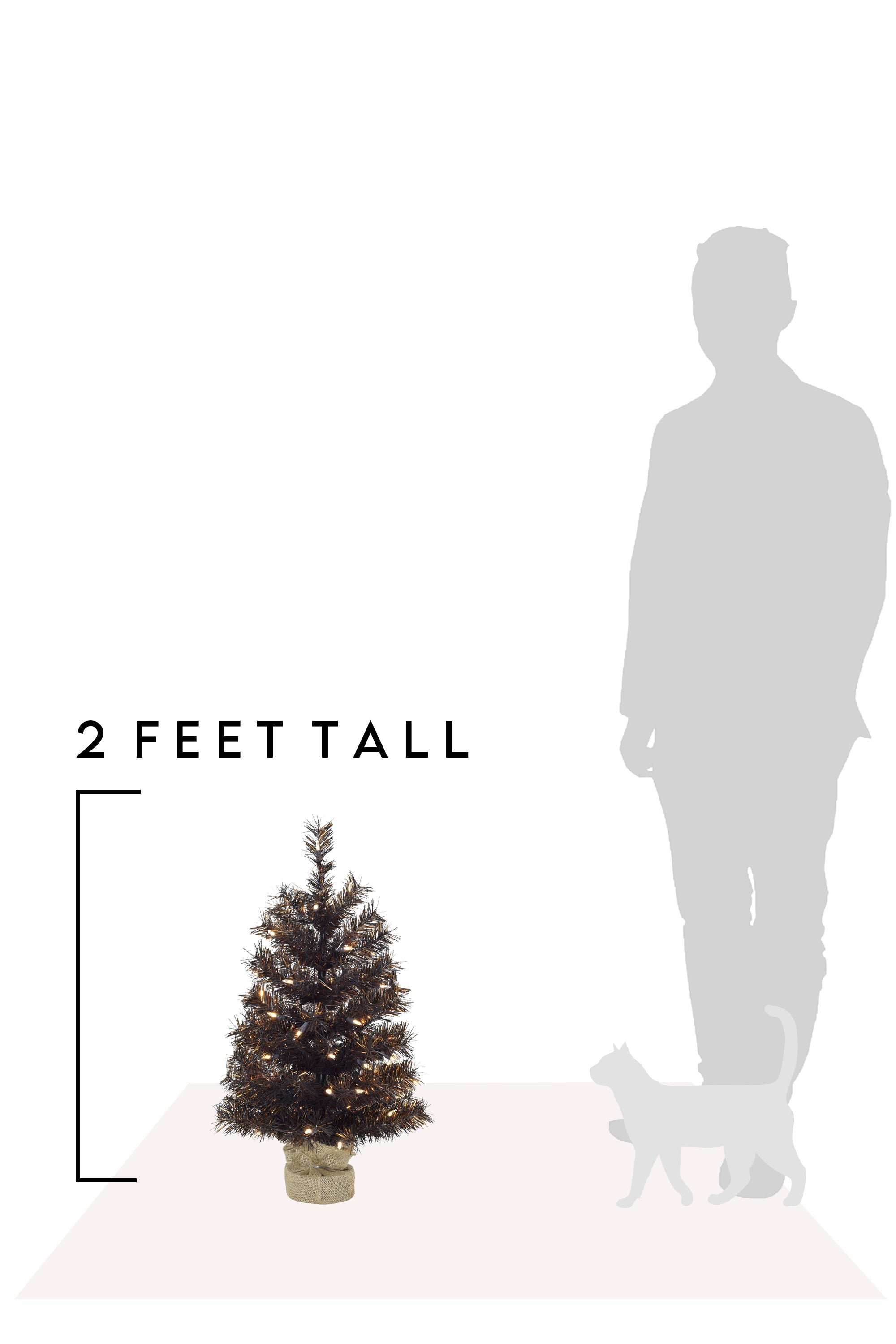 24" Tabletop Matte Black Gold Tinsel Halloween Tree