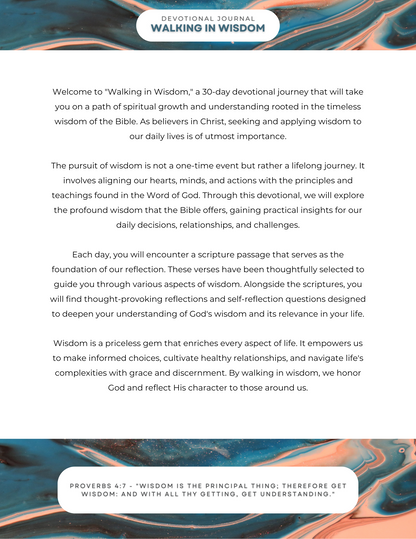 Walking In Wisdom - 30 Day Devotional Journal - Digital Download