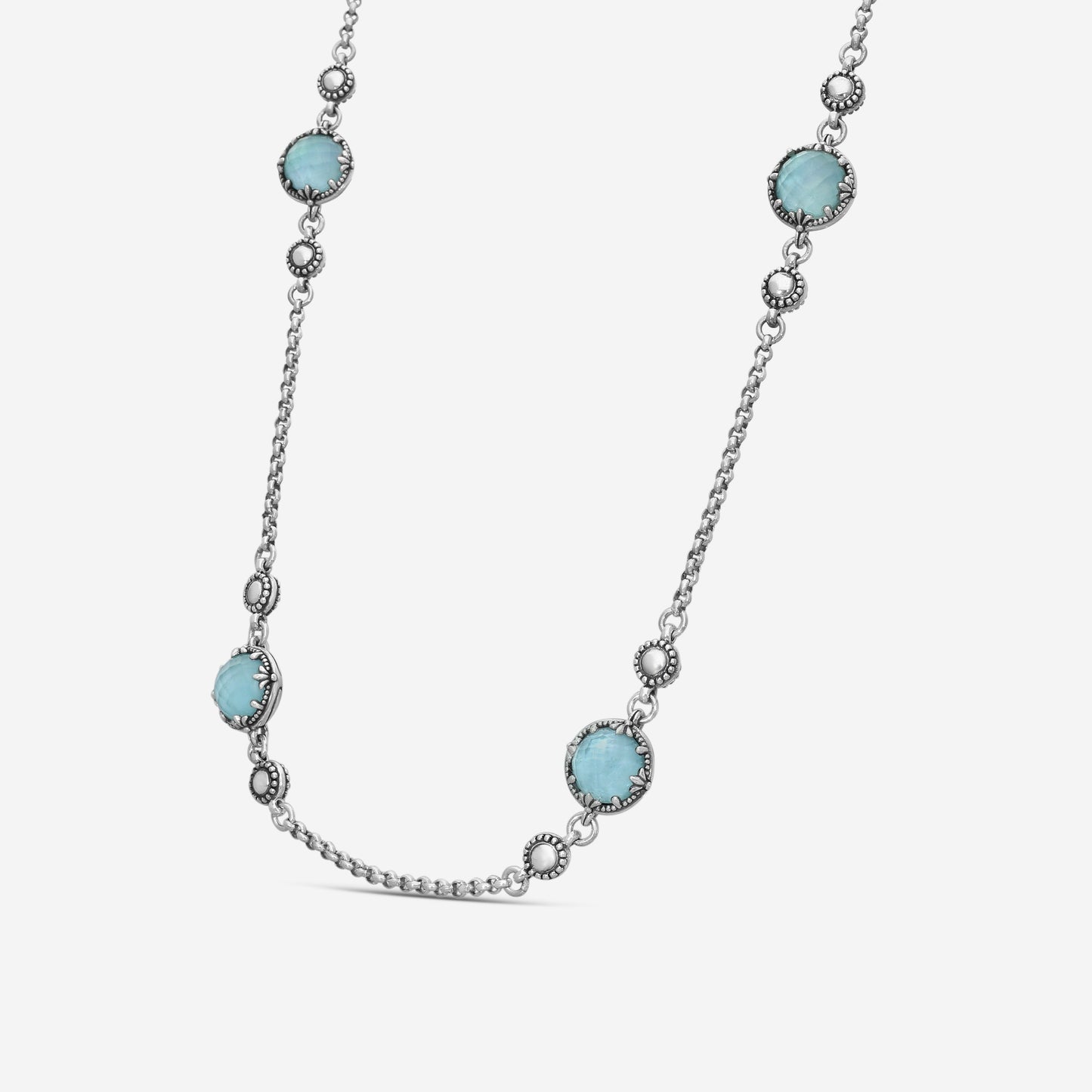 KONSTANTINO – “Gen K 2” Sterling Silver, Aquamarine Triplet Necklace (AT: 8 mm) – KOKJ503-131-655-22 4U

Chain Length: 22.0 in.