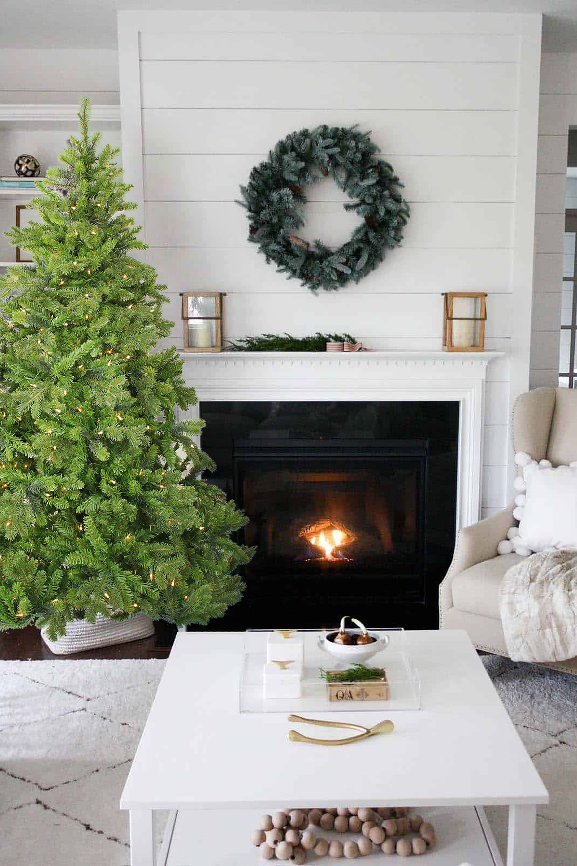 Pre-Lit Salem Pine Christmas Tree Full Holiday Décor Warm White Lights with Metal Stand 6FT