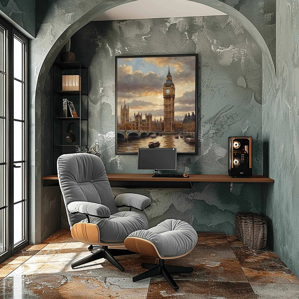 London Timeless: Iconic Big Ben & Westminster Palace Sunset Oil Painting
